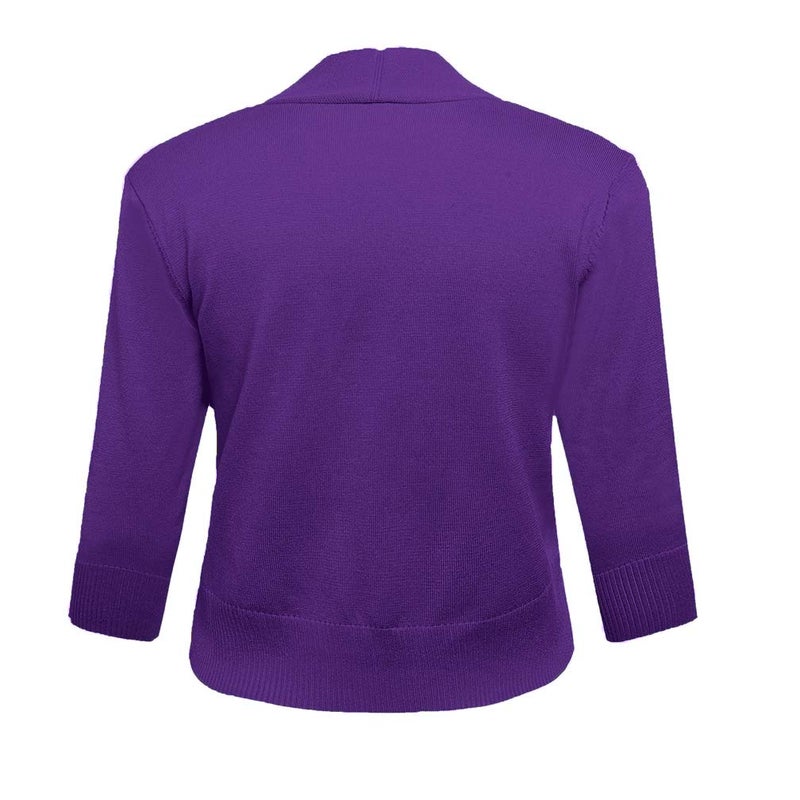 AAMILIFE Women's 3/4 Sleeve Cropped Cardigans Sweaters Jackets Open Front Short Shrugs for Dresses (Medium, Purple) - Image 3